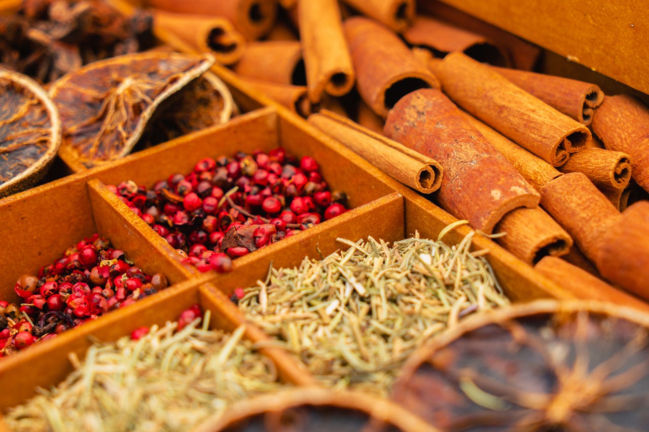 Crafting Captivating Headlines: Your awesome post title goes here Close-up of various colorful spices in a wooden box, showcasing freshness and variety.